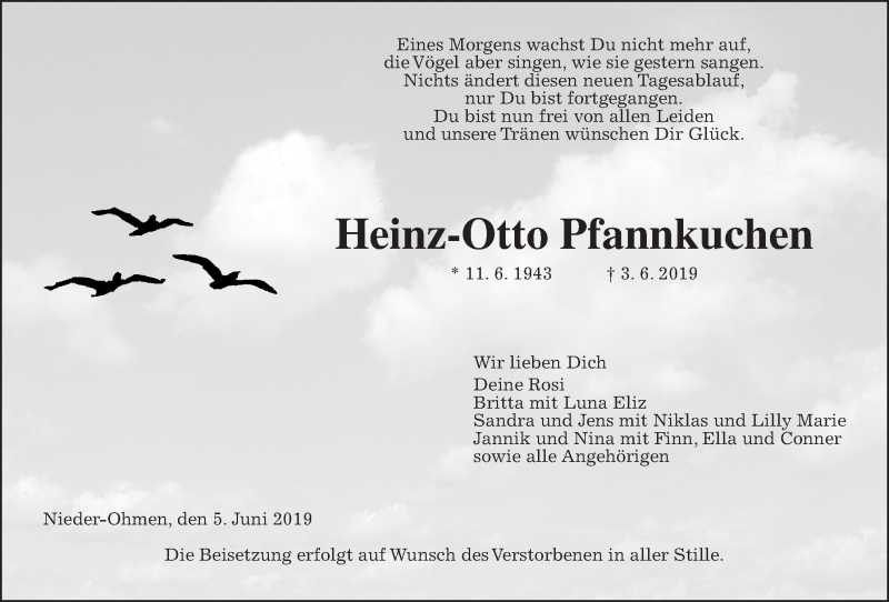  Traueranzeige für Heinz-Otto Pfannkuchen vom 05.06.2019 aus Alsfelder Allgemeine