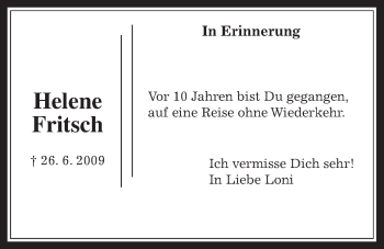 Traueranzeige von Helene Fritsch von Laubacher Anzeiger