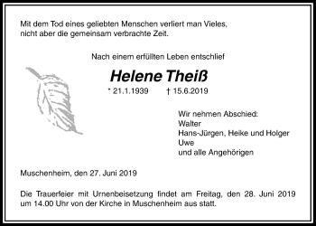 Traueranzeige von Helene Theiß von Licher Wochenblatt