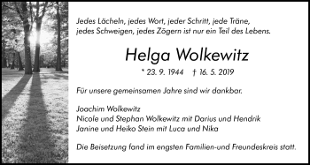 Traueranzeige von Helga Wolkewitz von Giessener Allgemeine, Alsfelder Allgemeine