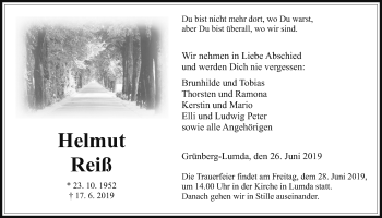Traueranzeige von Helmut Reiß von Giessener Allgemeine, Alsfelder Allgemeine