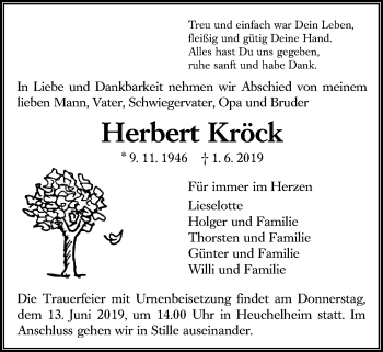Traueranzeige von Herbert Kröck von Giessener Allgemeine, Alsfelder Allgemeine