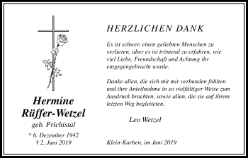 Traueranzeige von Hermine Rüffer-Wetzel von Bad Vilbel/Karben