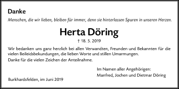 Traueranzeige von Hertig Döring von Giessener Allgemeine, Alsfelder Allgemeine