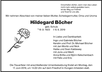 Traueranzeige von Hildegard Böcher von Giessener Allgemeine, Alsfelder Allgemeine