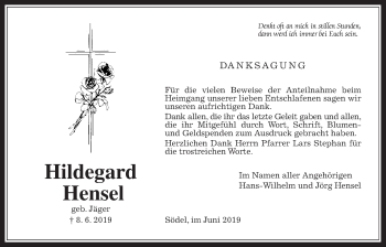 Traueranzeige von Hildegard Hensel von Wetterauer Zeitung