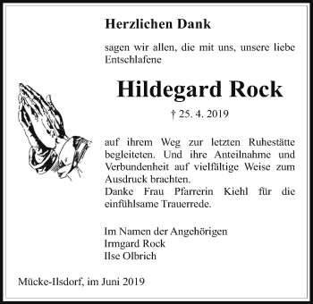 Traueranzeige von Hildegard Rock von Mücker Stimme