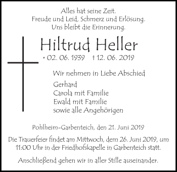 Traueranzeige von Hiltrud Heller von Pohlheimer Nachrichten