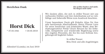Traueranzeige von Horst Dick von Giessener Allgemeine, Alsfelder Allgemeine