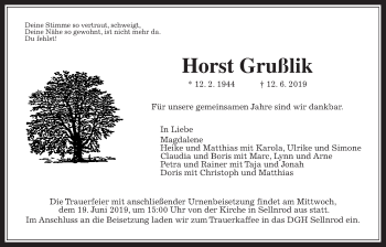 Traueranzeige von Horst Grußlik von Giessener Allgemeine, Alsfelder Allgemeine