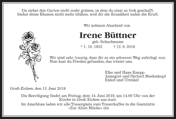 Traueranzeige von Irene Büttner von Giessener Allgemeine, Alsfelder Allgemeine