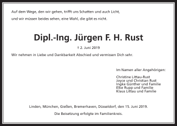 Traueranzeige von Jürgen F. H. Rust von Wetterauer Zeitung, Giessener Allgemeine, Alsfelder Allgemeine