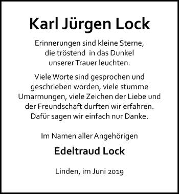 Traueranzeige von Karl Jürgen Lock von Giessener Allgemeine, Alsfelder Allgemeine