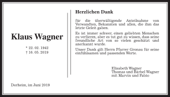 Traueranzeige von Klaus Wagner von Wetterauer Zeitung
