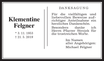 Traueranzeige von Klementine Felgner von Wetterauer Zeitung