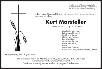 Traueranzeige von Kurt Marsteller von Licher Wochenblatt