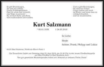 Traueranzeige von Kurt Salzmann von Wetterauer Zeitung