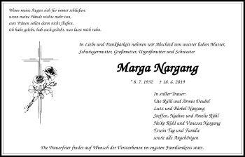 Traueranzeige von Marga Nargang von Alsfelder Allgemeine