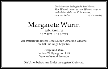 Traueranzeige von Margarete Wurm von Bad Vilbel/Karben