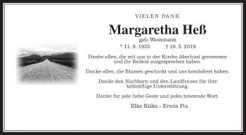 Traueranzeige von Margaretha Heß von Wetterauer Zeitung