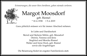 Traueranzeige von Margot Moosdorf von Bad Vilbel/Karben