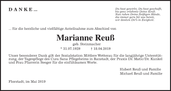 Traueranzeige von Marianne Reuß von Wetterauer Zeitung
