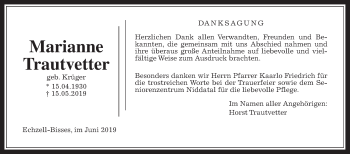 Traueranzeige von Marianne Trautvetter von Wetterauer Zeitung