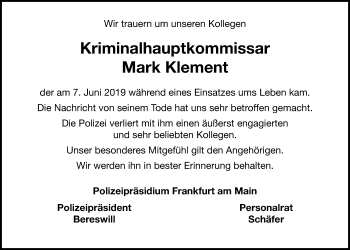 Traueranzeige von Mark Klement von Giessener Allgemeine, Alsfelder Allgemeine