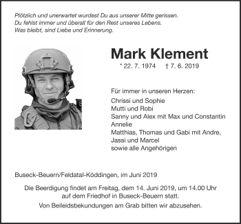 Traueranzeige von Mark Klement von Giessener Allgemeine, Alsfelder Allgemeine