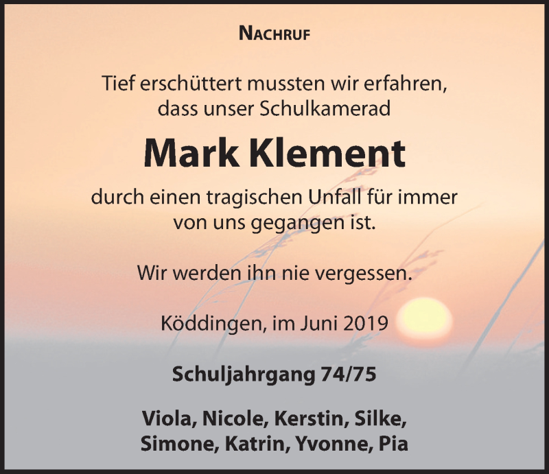  Traueranzeige für Mark Klement vom 14.06.2019 aus Alsfelder Allgemeine