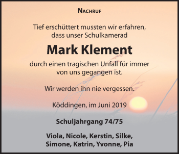 Traueranzeige von Mark Klement von Alsfelder Allgemeine