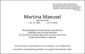 Traueranzeige von Martina Maeusel von Wetterauer Zeitung