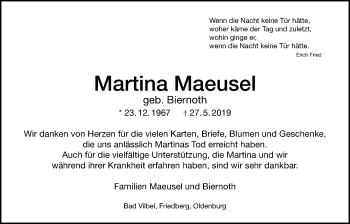 Traueranzeige von Martina Maeusel von Bad Vilbel/Karben