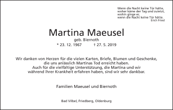 Traueranzeige von Martina Maeusel von Wetterauer Zeitung