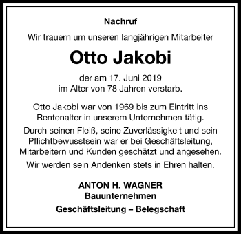 Traueranzeige von Otto Jakobi von Wetterauer Zeitung