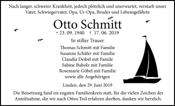 Traueranzeige von Otto Schmitt von Giessener Allgemeine, Alsfelder Allgemeine