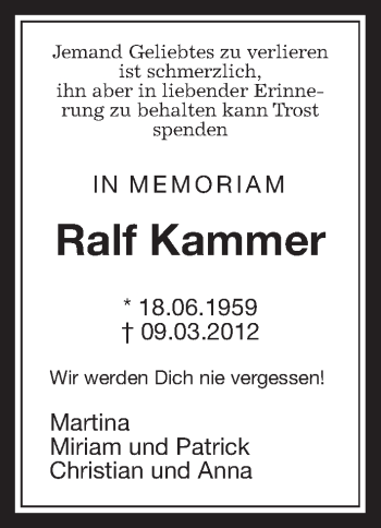 Traueranzeige von Ralf Kammer von Wetterauer Zeitung