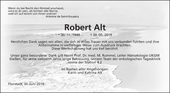 Traueranzeige von Robert Alt von Wetterauer Zeitung