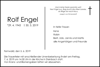 Traueranzeige von Rolf Engel von Giessener Allgemeine, Alsfelder Allgemeine