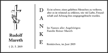 Traueranzeige von Rudolf Mareth von Giessener Allgemeine, Alsfelder Allgemeine