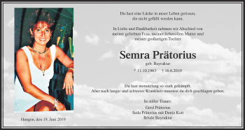 Traueranzeige von Semra Prätorius von Licher Wochenblatt