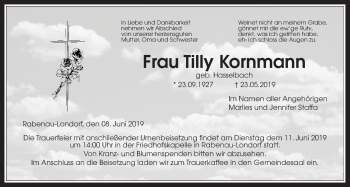 Traueranzeige von Tilly Kornmann von Giessener Allgemeine, Alsfelder Allgemeine