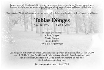 Traueranzeige von Tobias Dönges von Wetterauer Zeitung