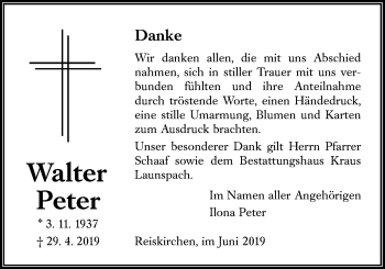 Traueranzeige von Walter Peter von Giessener Allgemeine, Alsfelder Allgemeine