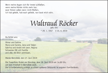 Traueranzeige von Waltraud Röcker von Giessener Allgemeine, Alsfelder Allgemeine