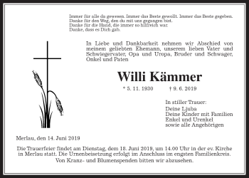 Traueranzeige von Willi Kämmer von Alsfelder Allgemeine, Mücker Stimme
