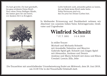 Traueranzeige von Winfried Schmitt von Wetterauer Zeitung