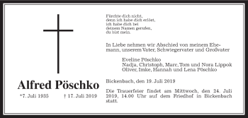 Traueranzeige von Alfred Pöschko von Wetterauer Zeitung