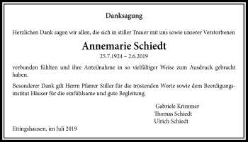 Traueranzeige von Annemarie Schiedt von Licher Wochenblatt