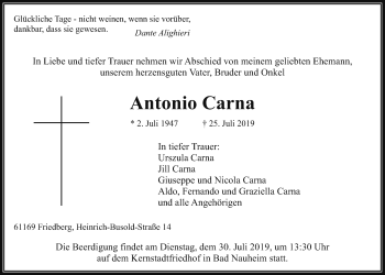 Traueranzeige von Antonio Carna von Wetterauer Zeitung